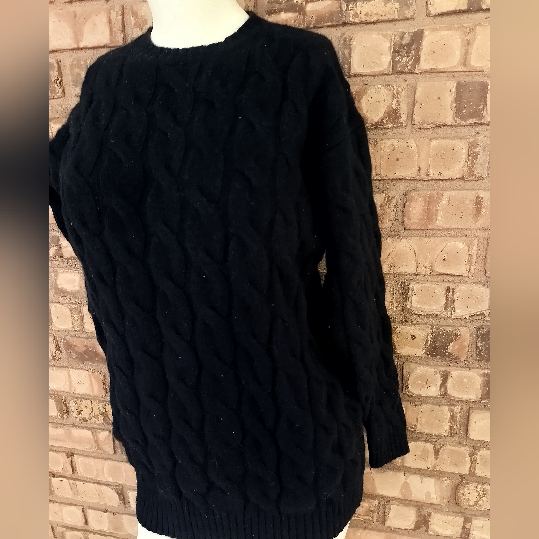 Women's Ralph Lauren Sweater Navy Blue Cable Knit Wool Cashmere Angora Small